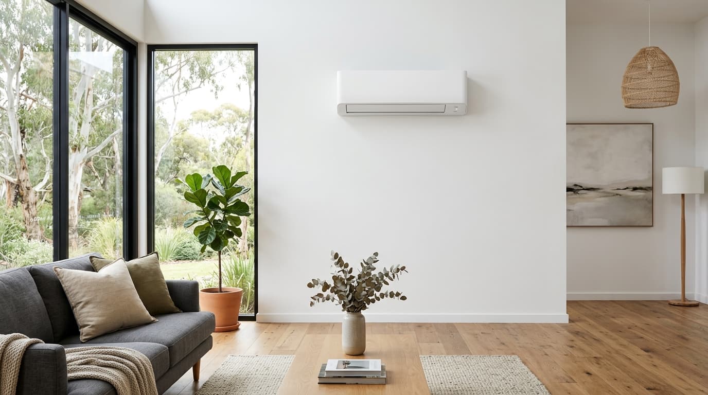 A split-system air conditioner in a living room