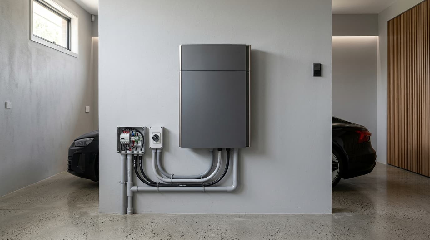 A home battery in a garage